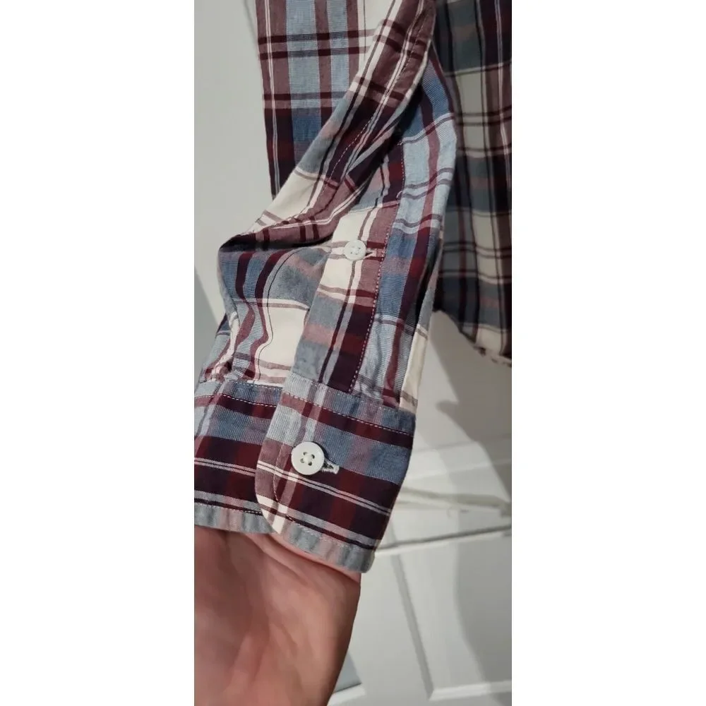 J.Crew Plaid Button Down Shirt Size Medium Long Sleeve Classic Fit Burgandy/Blue